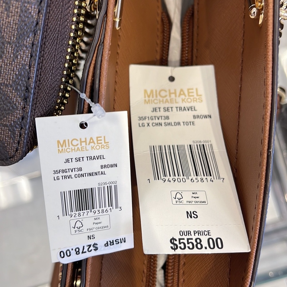 MICHAEL KORS LG X CHAIN SHOULDER TOTE &  JST Large Travel CONTINENTAL Wallet - Picture 7 of 16